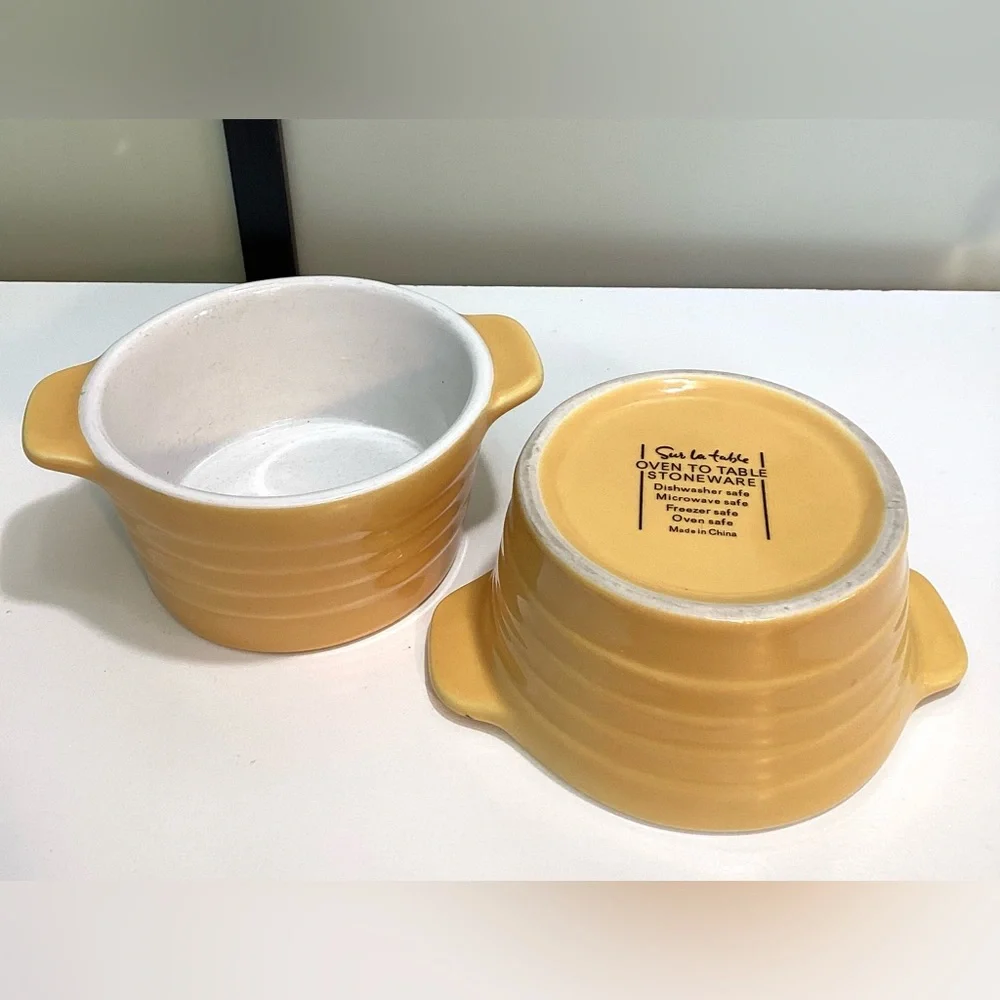 Sur La Table 2 “oven to table” stoneware mini pots No lid 4”W x 2”H